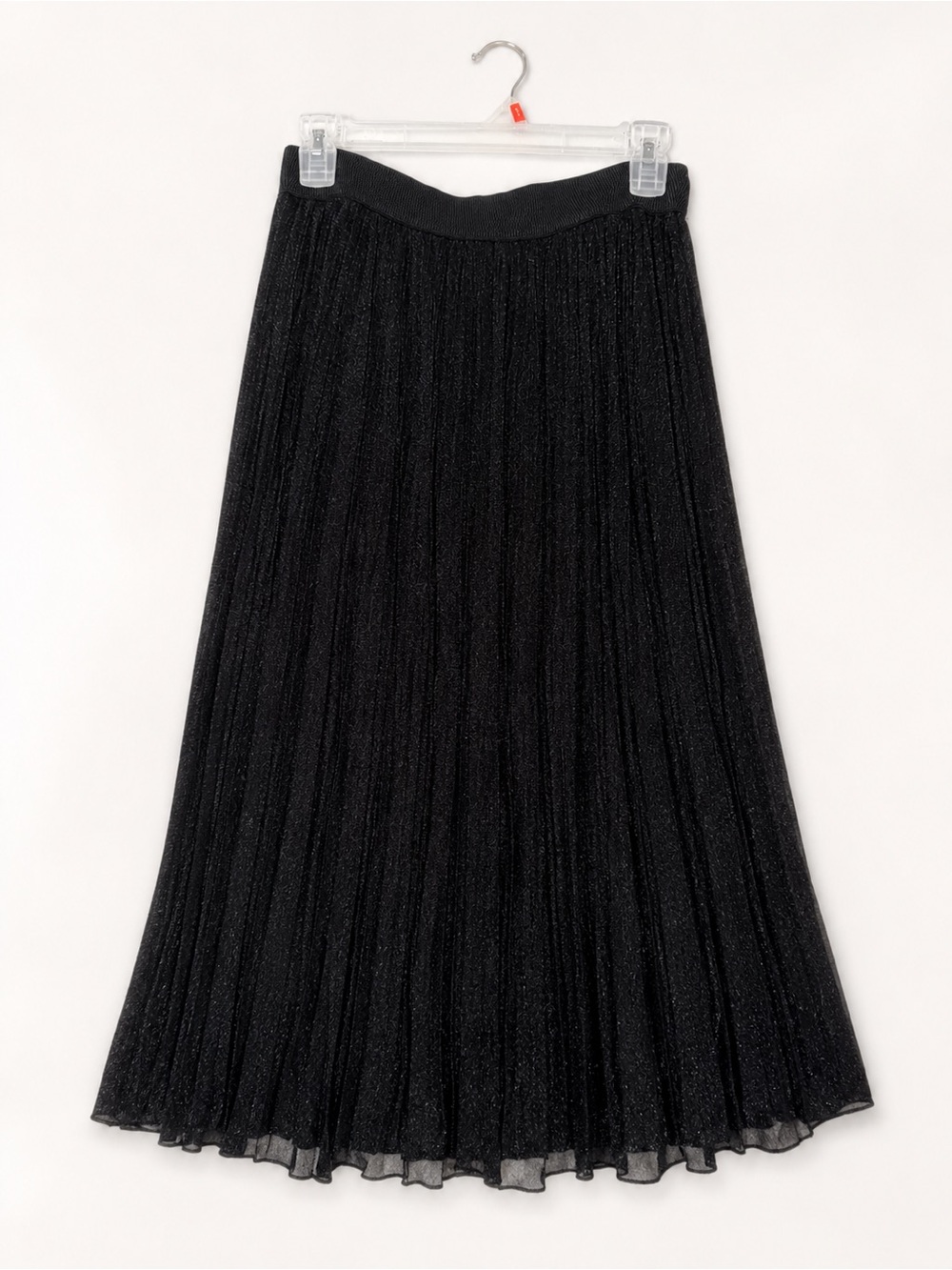 Black Metallic Pleated Midi Skirt - Timeless Shine